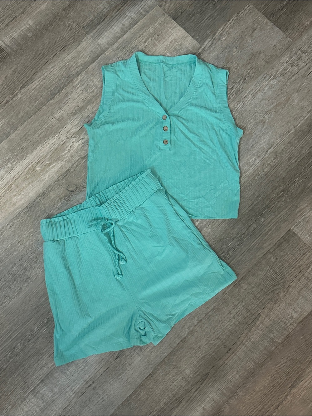 Women’s Sleeveless Henley & Drawstring Short Sleep Set - Aqua